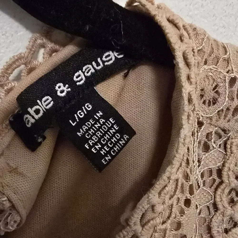 Able and Gauge Brown Lace Dress Tank Top Shirt Women's Size Large - Picture 6 of 6